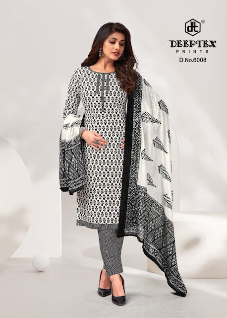 Aaliza Vol 6 By Deeptex Black And White Printed Cotton Dress Material
